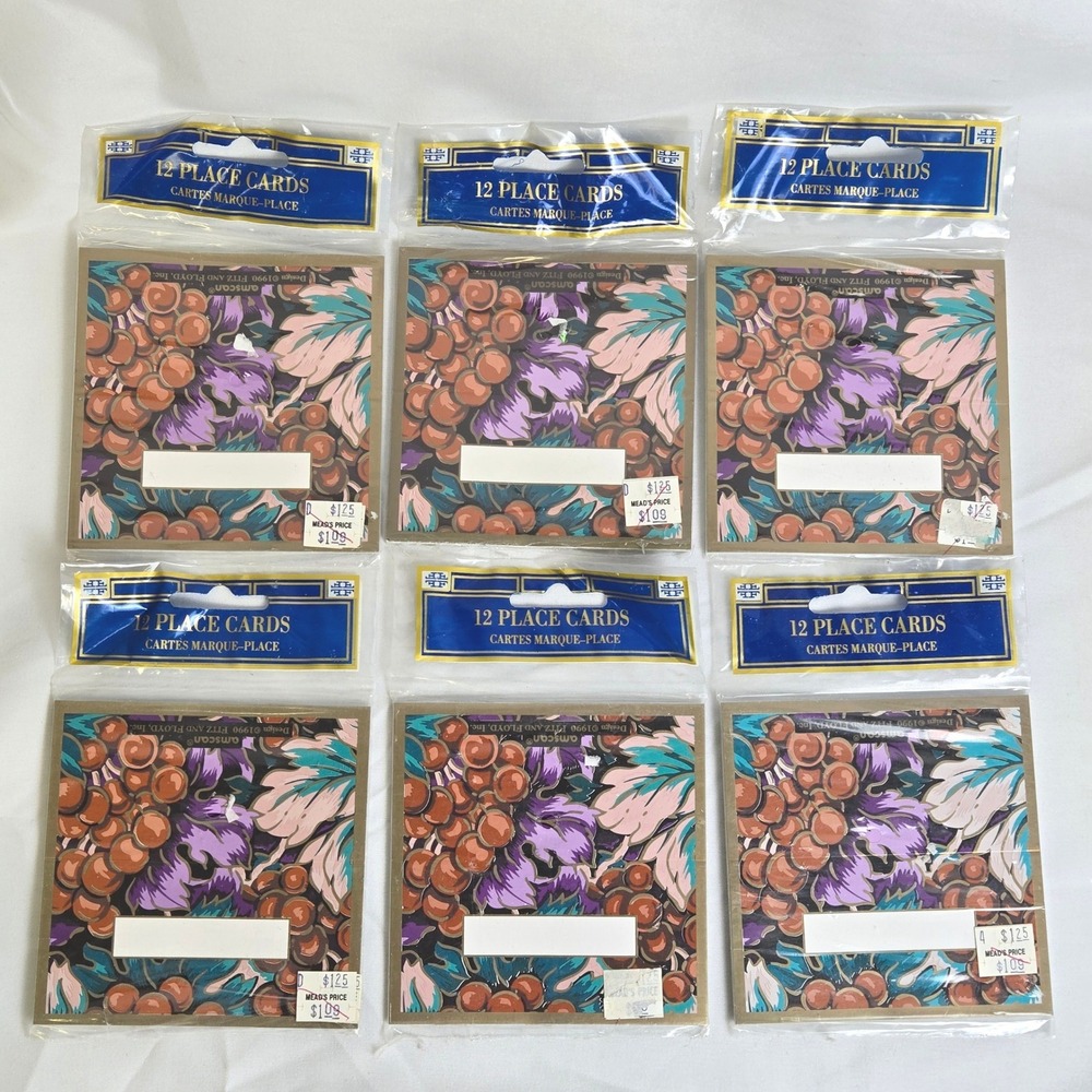 Amscan Fitz And Floyd Inc Grape Tapestry Place Cards, 72, Vtg 1990 43827 New